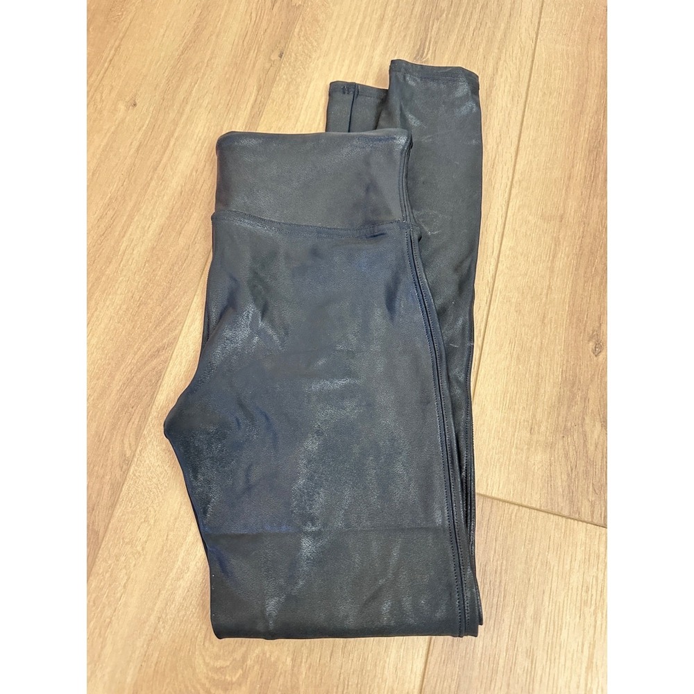 Spanx Faux Leather Leggings Black Petite Medium High Rise Contouring Shine